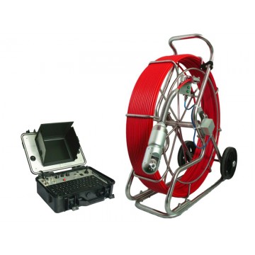 Pan and Tilt Push self leveling pipe inspection camera, color, 120m cable reel, video record, meter/foot counter FLX-127REKC